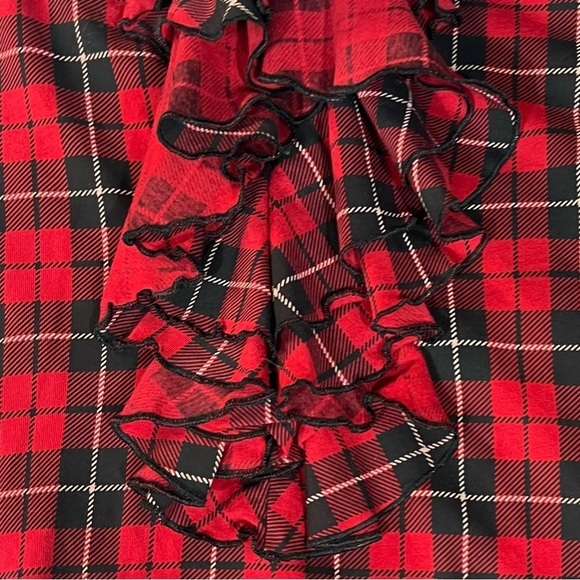 Lauren Ralph Lauren sz S red & black plaid ruffle front long sleeve knit blouse - Picture 5 of 12